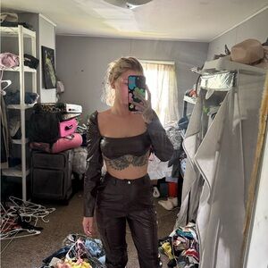 Fashion Nova Black Leather Pants & Top Set